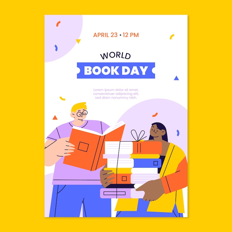 Vector gratuito plantilla de póster vertical plano para la celebración del día mundial del libro