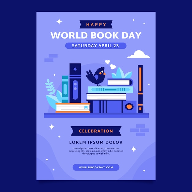 Plantilla de póster vertical plano para la celebración del día mundial del libro