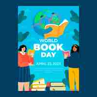 Vector gratuito plantilla de póster vertical plano para la celebración del día mundial del libro