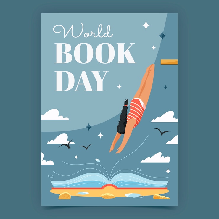 Vector gratuito plantilla de póster vertical plano para la celebración del día mundial del libro