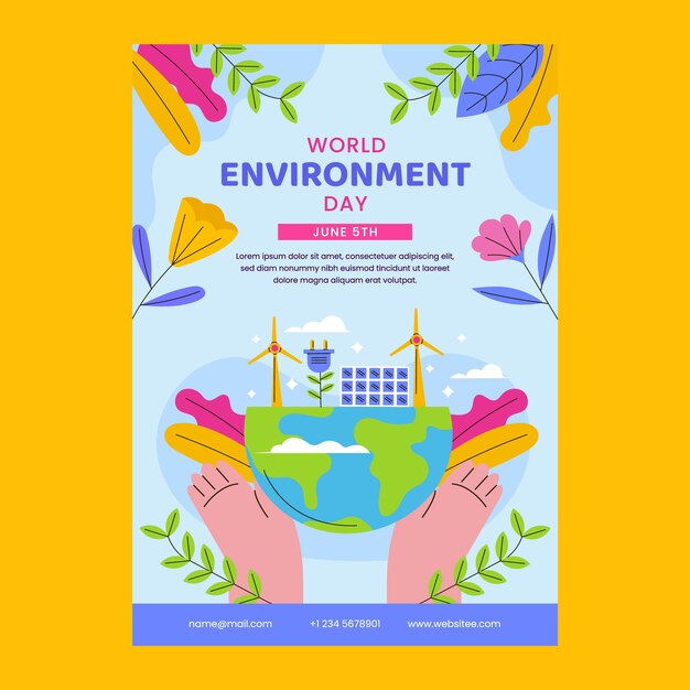 Vector gratuito plantilla de póster vertical plano para la celebración del día mundial del medio ambiente