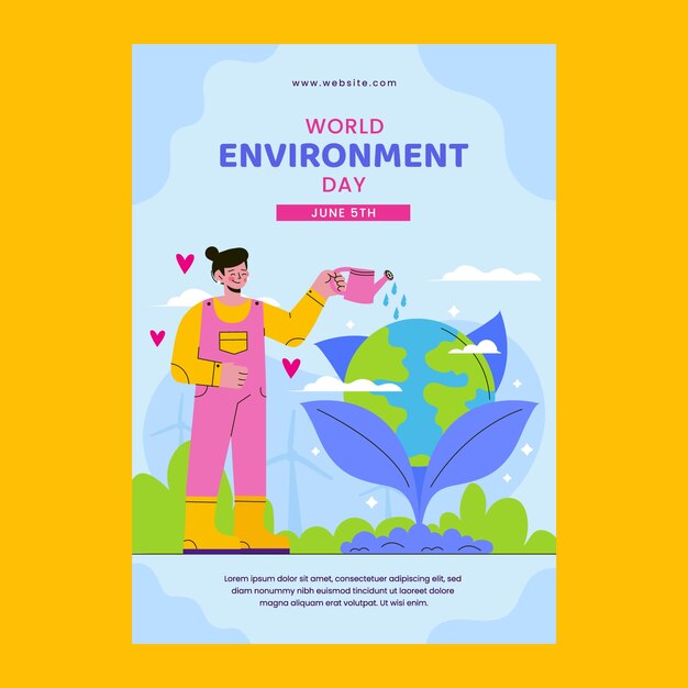 Plantilla de póster vertical plano para la celebración del día mundial del medio ambiente