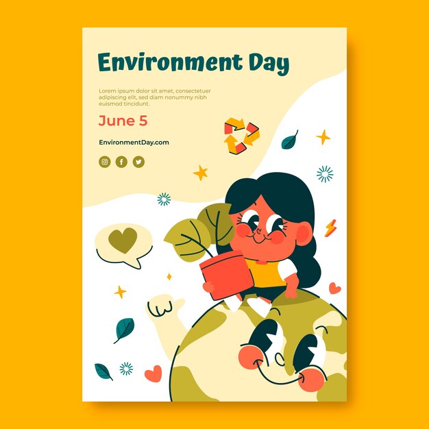 Plantilla de póster vertical plano para la celebración del día mundial del medio ambiente