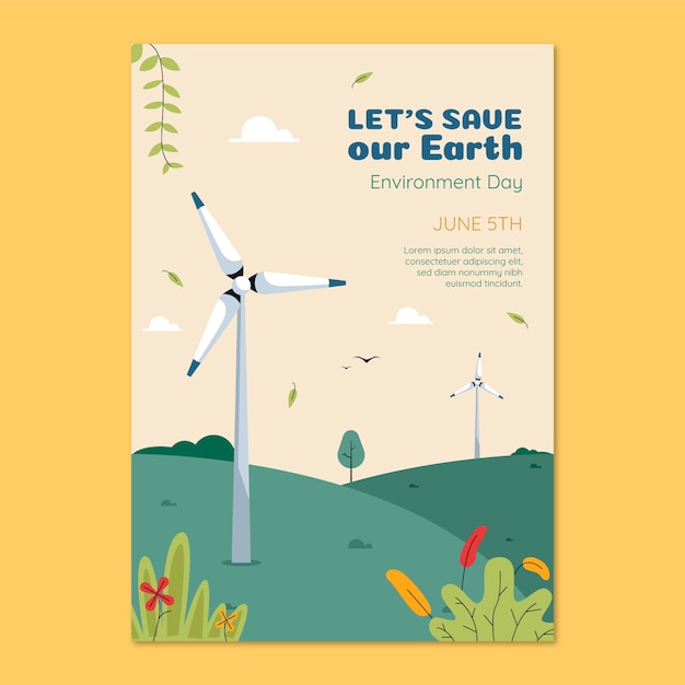 Vector gratuito plantilla de póster vertical plano para la celebración del día mundial del medio ambiente