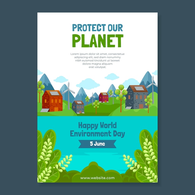 Vector gratuito plantilla de póster vertical plano para la celebración del día mundial del medio ambiente