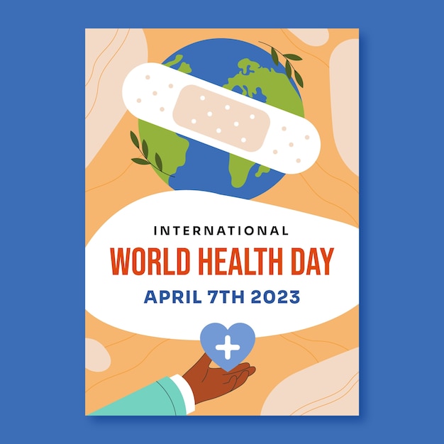 Vector gratuito plantilla de póster vertical plano para la celebración del día mundial de la salud