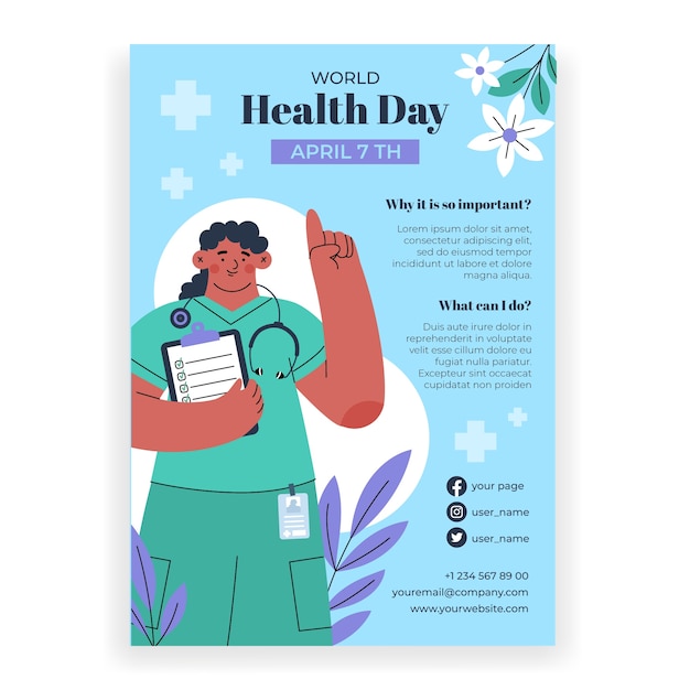 Plantilla de póster vertical plano para la celebración del día mundial de la salud