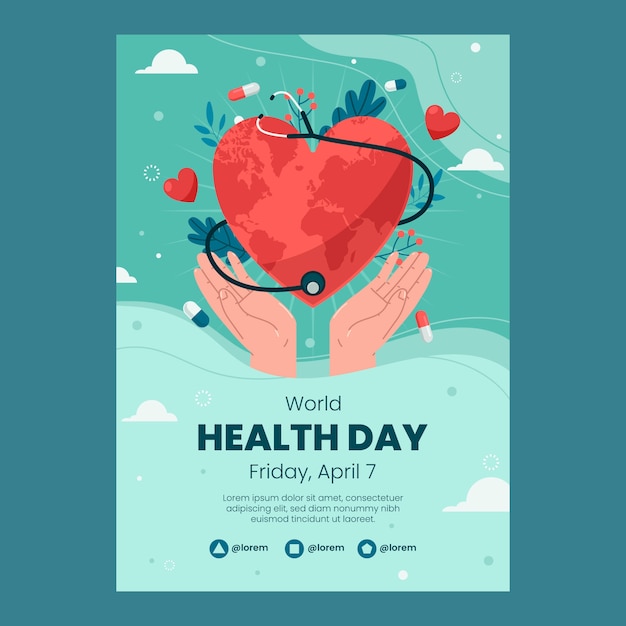 Vector gratuito plantilla de póster vertical plano para la celebración del día mundial de la salud