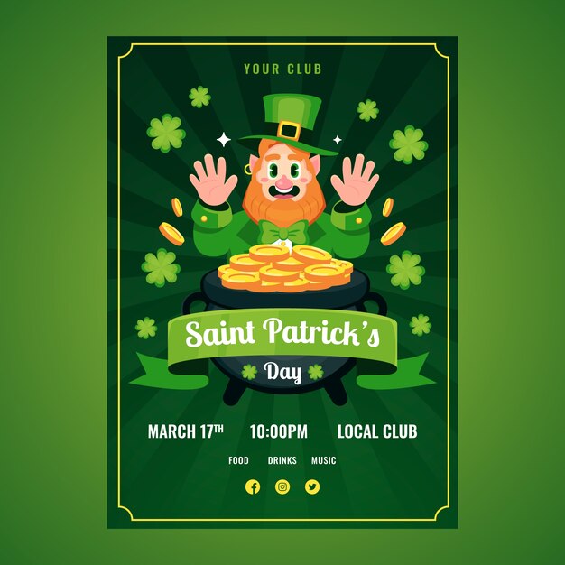 Vector gratuito plantilla de póster vertical plano para la celebración del día de san patricio