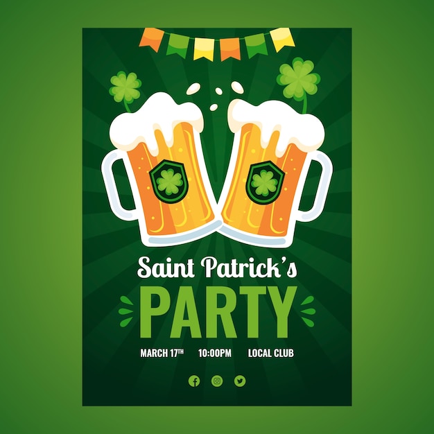 Plantilla de póster vertical plano para la celebración del día de san patricio