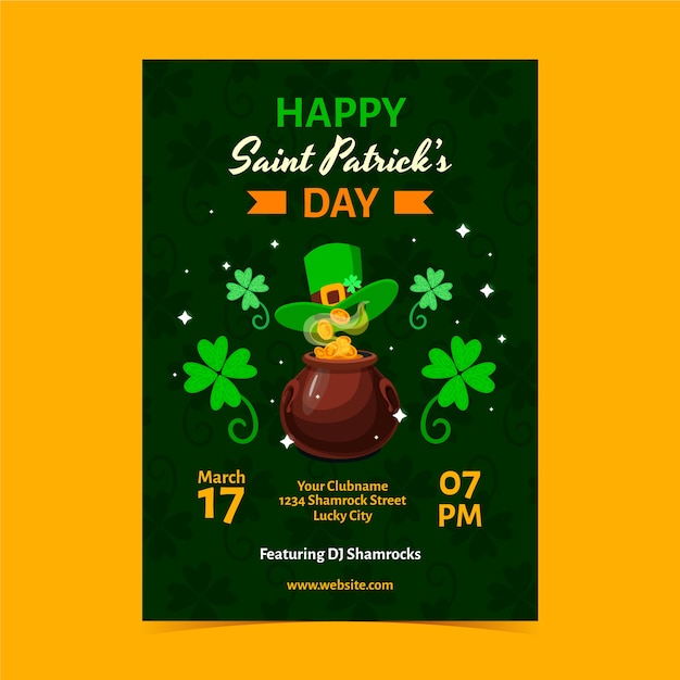 Vector gratuito plantilla de póster vertical plano para la celebración del día de san patricio