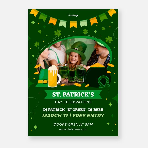 Plantilla de póster vertical plano para la celebración del día de san patricio