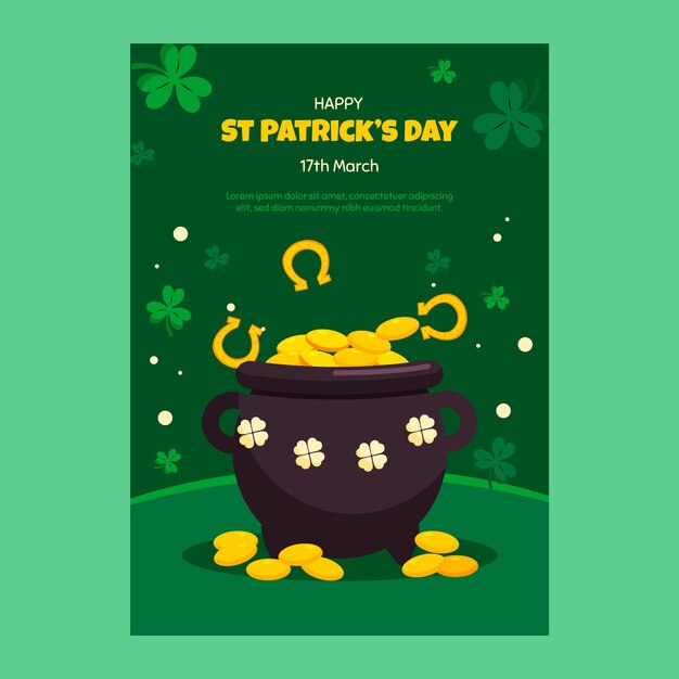 Plantilla de póster vertical plano para la celebración del día de san patricio