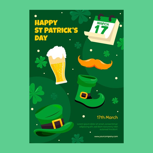 Plantilla de póster vertical plano para la celebración del día de san patricio