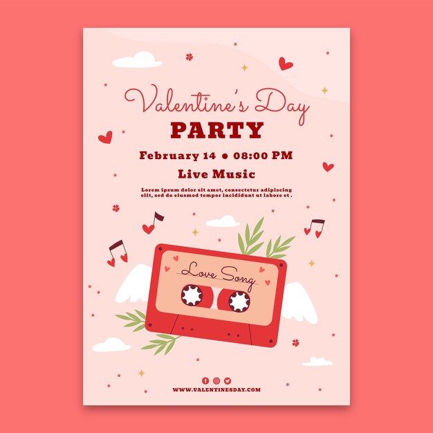 Plantilla de póster vertical plano para la celebración del día de san valentín