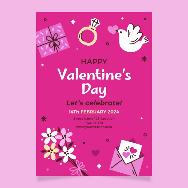 Plantilla de póster vertical plano para la celebración del día de san valentín