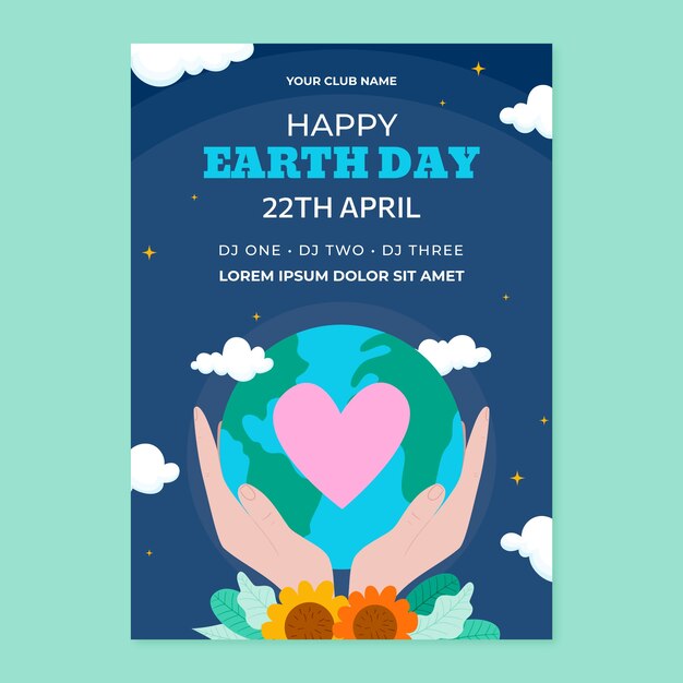 Plantilla de póster vertical plano para la celebración del día de la tierra