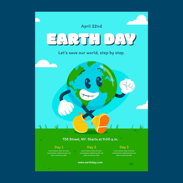 Vector gratuito plantilla de póster vertical plano para la celebración del día de la tierra