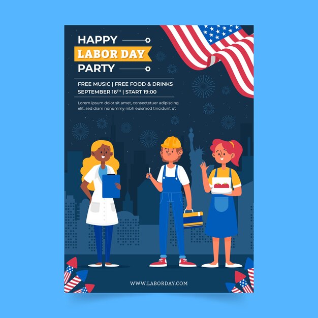 Plantilla de póster vertical plano para la celebración del día del trabajo