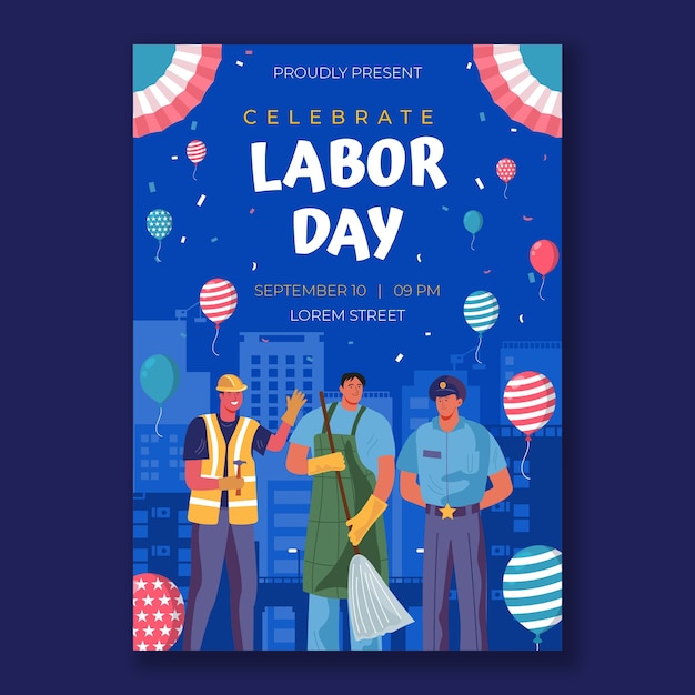 Vector gratuito plantilla de póster vertical plano para la celebración del día del trabajo