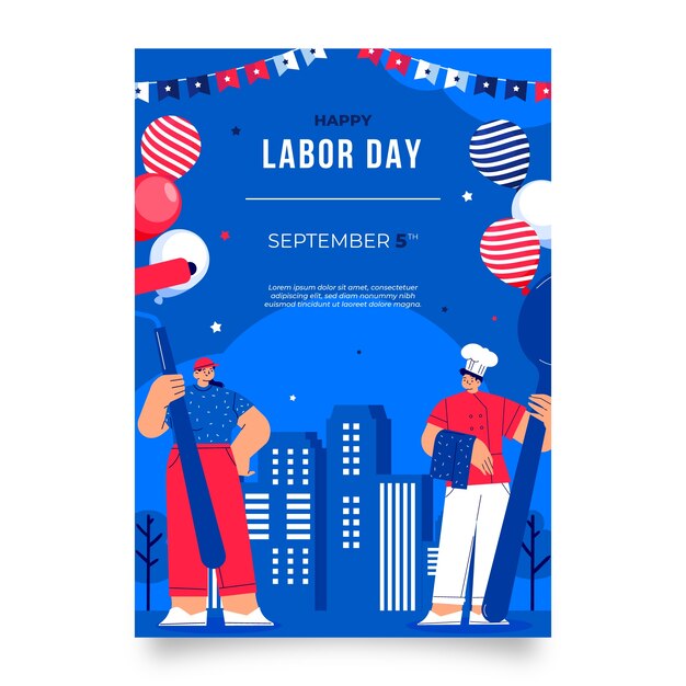 Plantilla de póster vertical plano para la celebración del día del trabajo