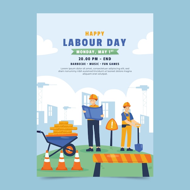 Plantilla de póster vertical plano para la celebración del día del trabajo