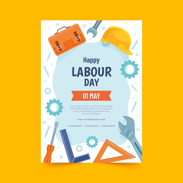 Vector gratuito plantilla de póster vertical plano para la celebración del día del trabajo