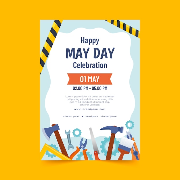 Vector gratuito plantilla de póster vertical plano para la celebración del día del trabajo