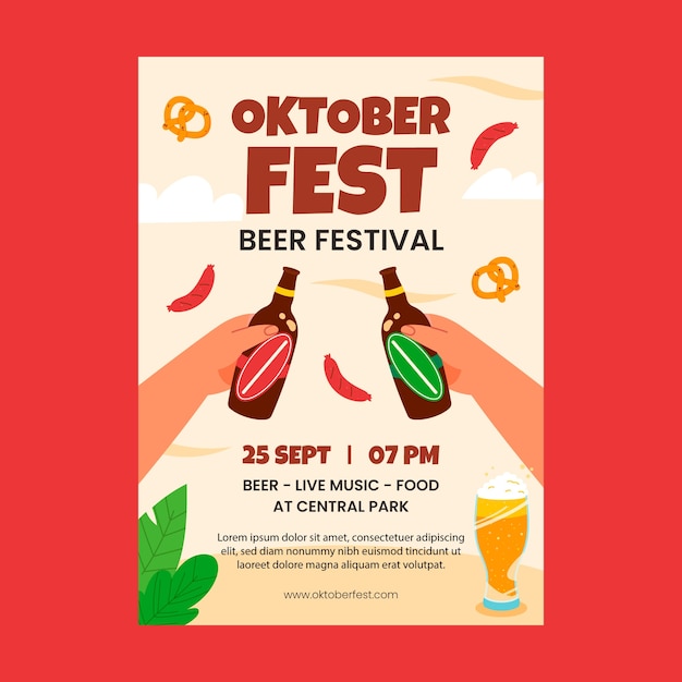 Vector gratuito plantilla de póster vertical plano para la celebración del festival de la cerveza oktoberfest