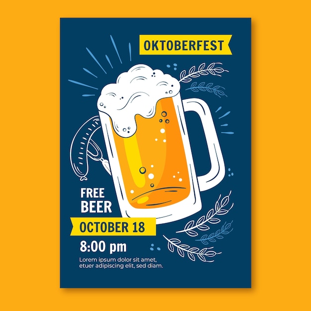 Vector gratuito plantilla de póster vertical plano para la celebración del festival de la cerveza oktoberfest