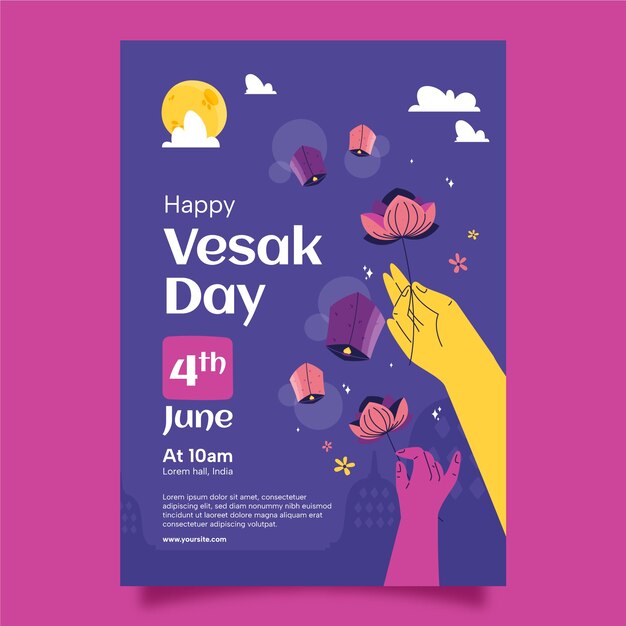 Vector gratuito plantilla de póster vertical plano para la celebración del festival del día de vesak