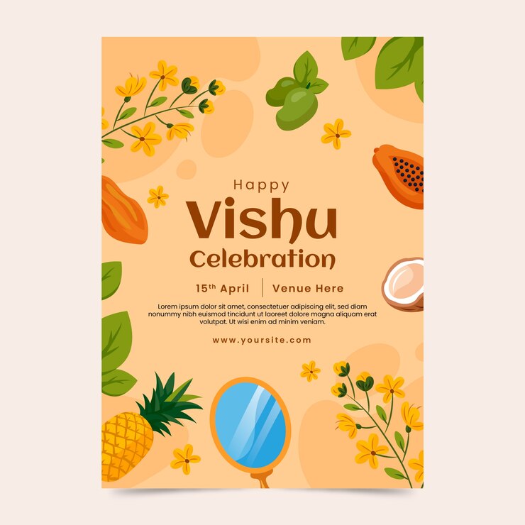 Vector gratuito plantilla de póster vertical plano para la celebración del festival hindú vishu