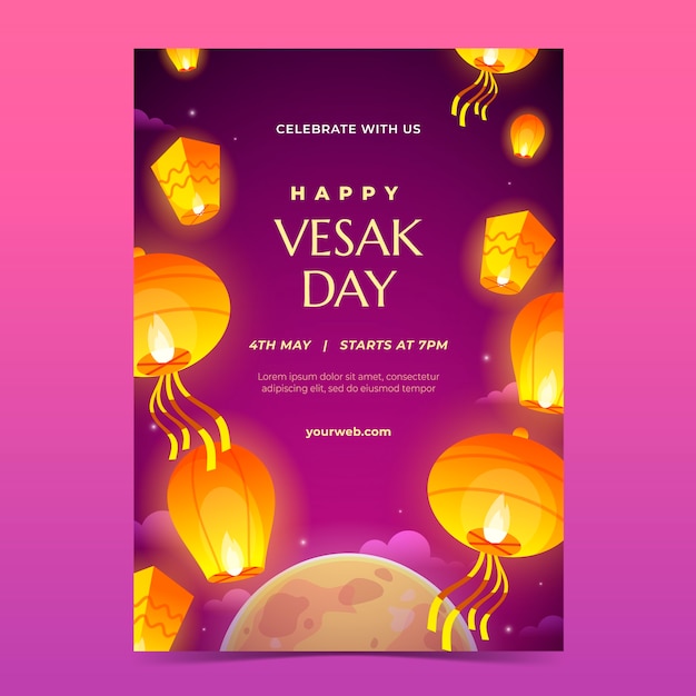 Plantilla de póster vertical plano para la celebración del festival vesak