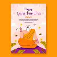 Vector gratuito plantilla de póster vertical plano para la celebración de guru purnima