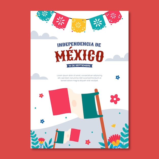 Vector gratuito plantilla de póster vertical plano para la celebración de la independencia de méxico