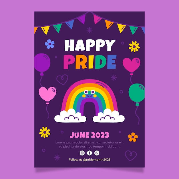 Plantilla de póster vertical plano para la celebración del mes del orgullo