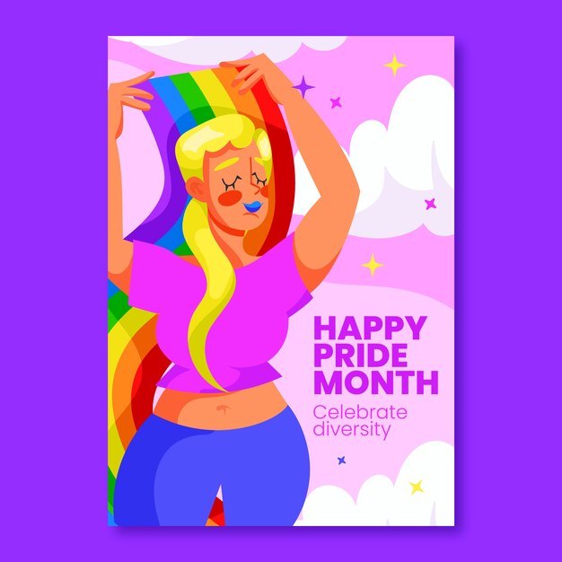Plantilla de póster vertical plano para la celebración del mes del orgullo