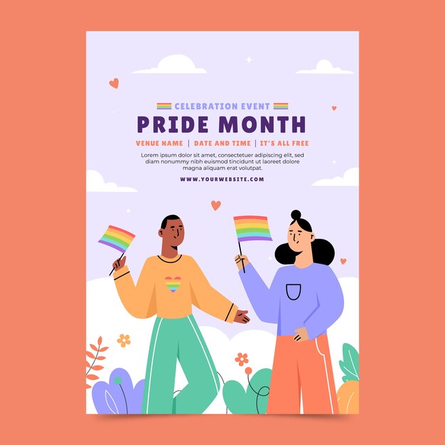 Plantilla de póster vertical plano para la celebración del mes del orgullo