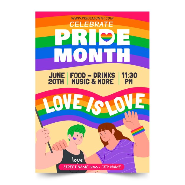 Plantilla de póster vertical plano para la celebración del mes del orgullo