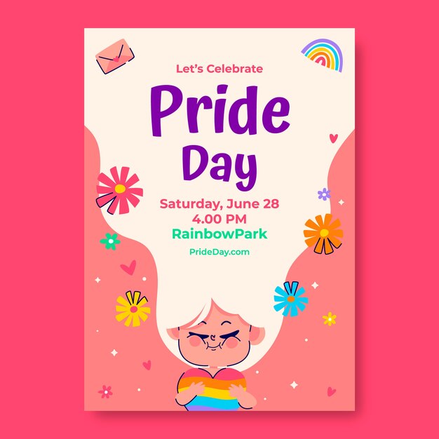 Plantilla de póster vertical plano para la celebración del mes del orgullo