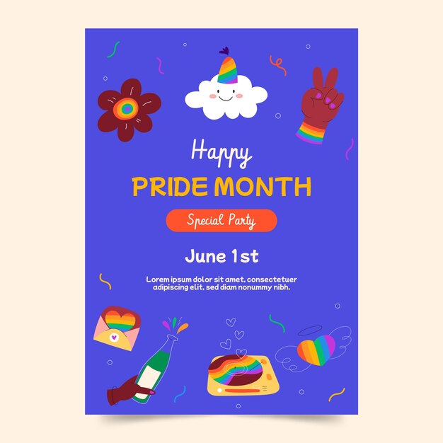 Plantilla de póster vertical plano para la celebración del mes del orgullo