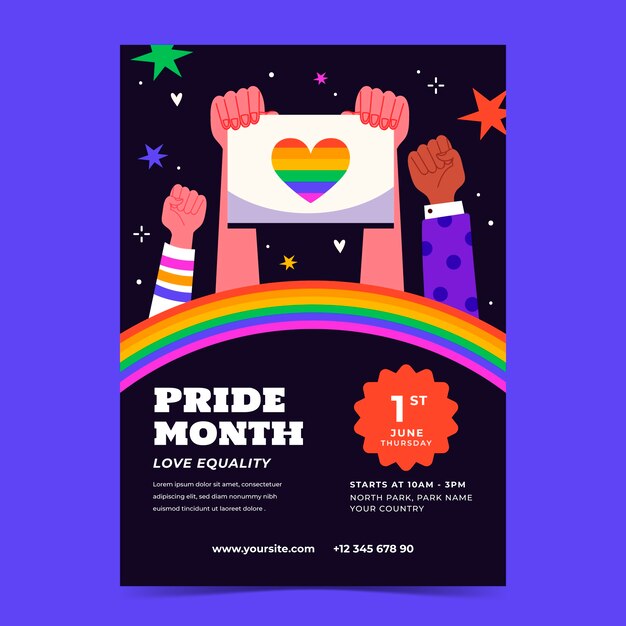 Plantilla de póster vertical plano para la celebración del mes del orgullo
