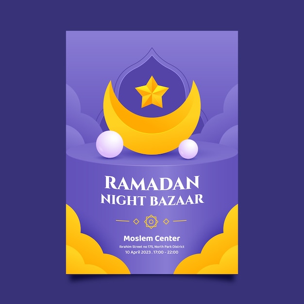 Vector gratuito plantilla de póster vertical plano para la celebración del ramadán islámico