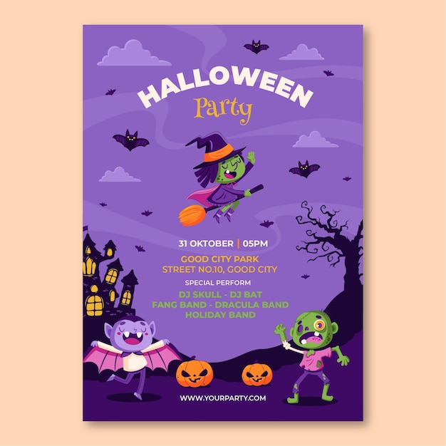 Vector gratuito plantilla de póster vertical plano para la celebración de la temporada de halloween