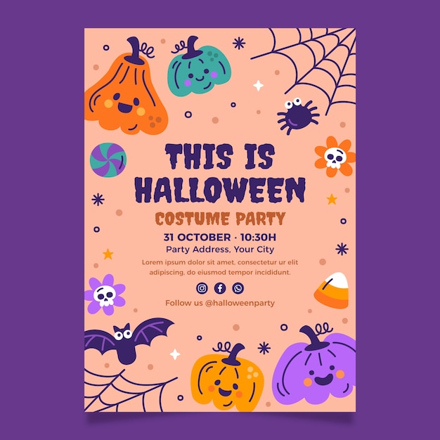 Plantilla de póster vertical plano para la celebración de la temporada de halloween