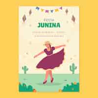 Vector gratuito plantilla de póster vertical plano para celebraciones de festas juninas brasileñas