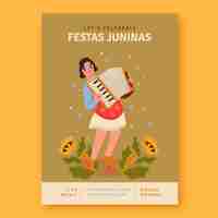 Vector gratuito plantilla de póster vertical plano para celebraciones de festas juninas brasileñas