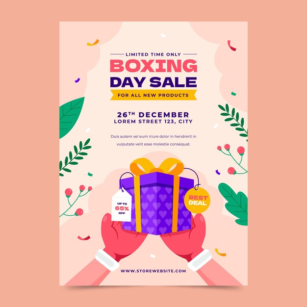 Plantilla de póster vertical plano para compras y ventas del día del boxeo