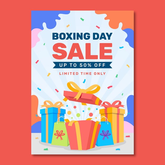 Plantilla de póster vertical plano para compras y ventas del día del boxeo
