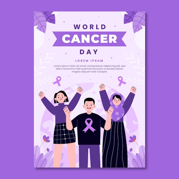 Plantilla de póster vertical plano para la concienciación sobre el día mundial del cáncer